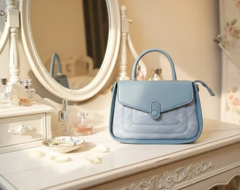 Kelbrik Ciel Satchel — Denim Leather Top-Handle Bag