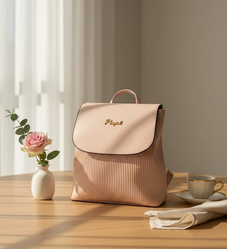 Kelbrik Royal Pleated Backpack — Blush Pink Ribbed Everyday Bag