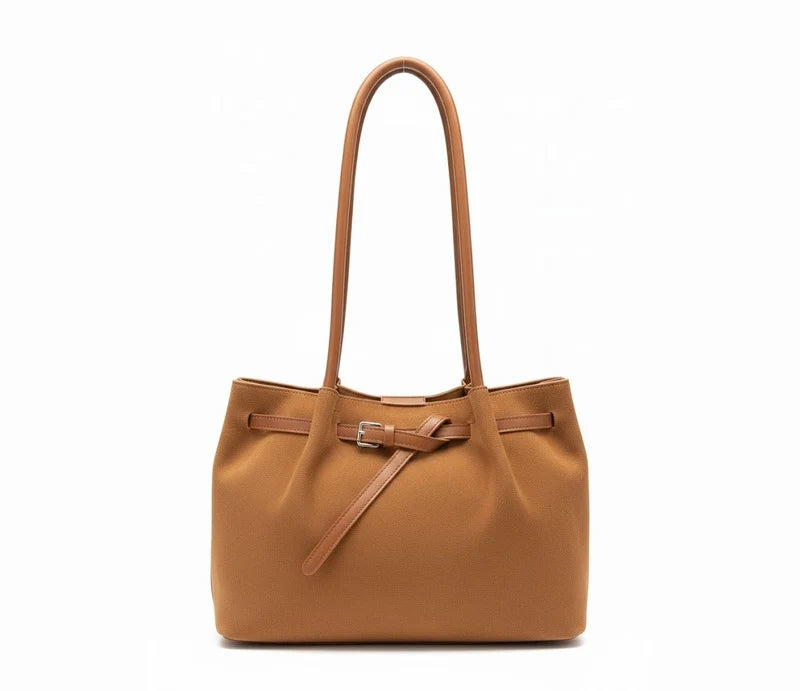 Kelbrik Suede Slouch Tote — Belted Shoulder Bag