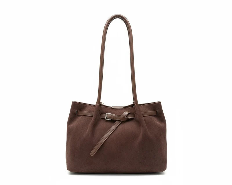 Kelbrik Suede Slouch Tote — Belted Shoulder Bag