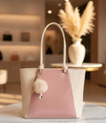 Kelbrik Blush Tote — Two-Tone Bag with Pom-Pom Charm