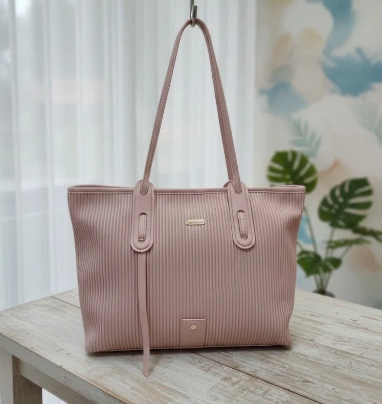 Kelbrik Blush Ribbed Tote — Long Strap Shoulder Bag